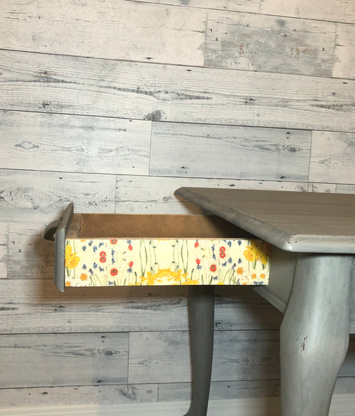 Cute Shabby Chic Gray Side Tables with Decorative Drawer