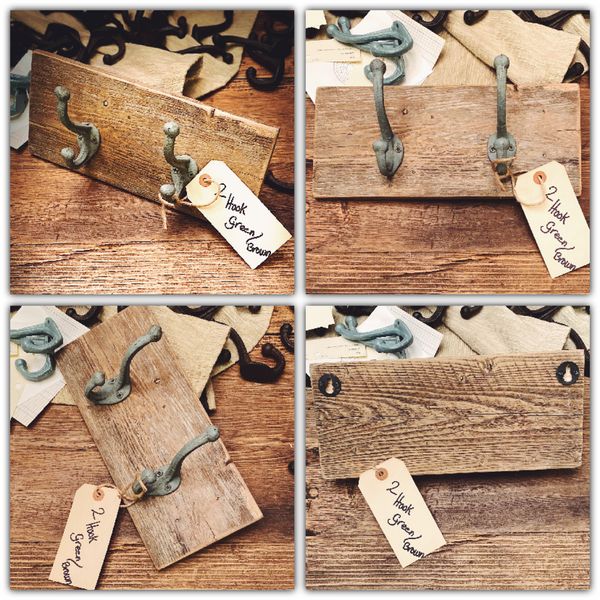 Two Cast Iron Wall Hooks on Reclaimed Barn Wood