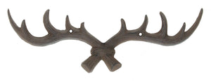 Deer Antler Hook with Branch Tie at Center - Antique Brown