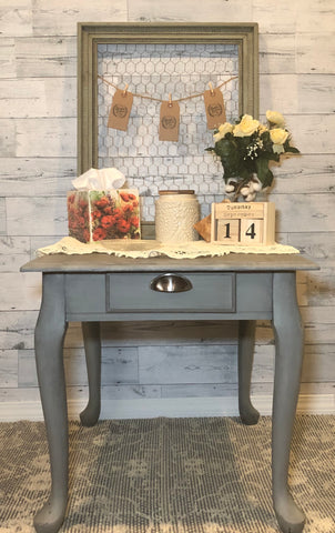 Cute Shabby Chic Gray Side Tables with Decorative Drawer