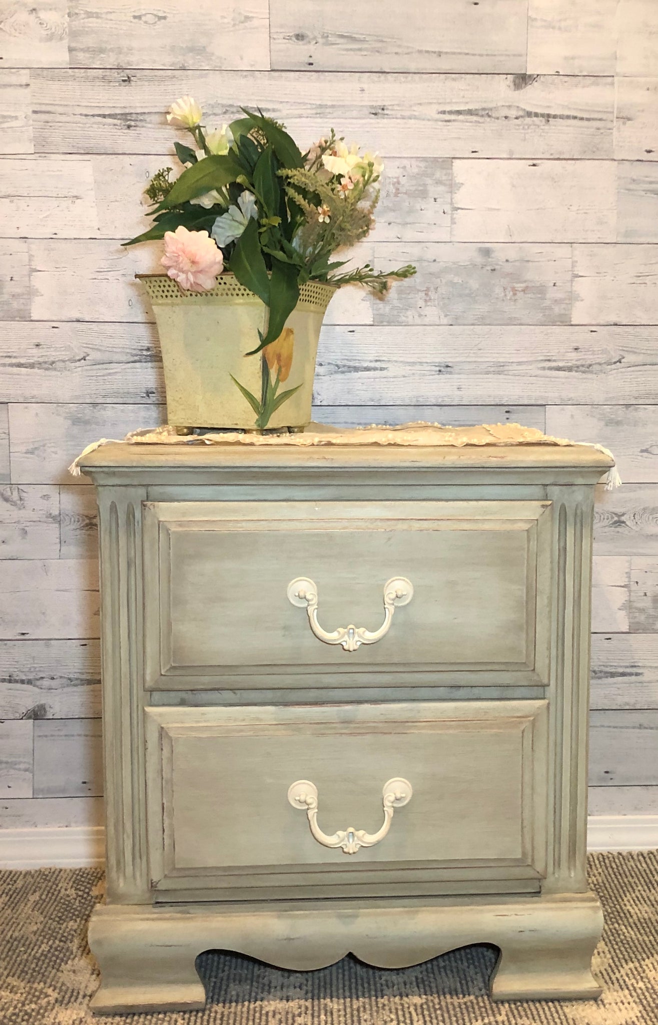 One-Of-A-Kind - Shabby Chic - Antique Green - Bedside Table