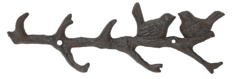 Branch with Two Birds Hook - Antique Brown