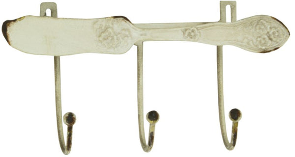 Utensil Key Hook - Red Spoon - Antique White Knife - Blue Fork