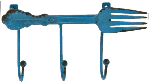Utensil Key Hook - Red Spoon - Antique White Knife - Blue Fork
