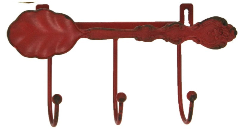 Utensil Key Hook - Red Spoon - Antique White Knife - Blue Fork