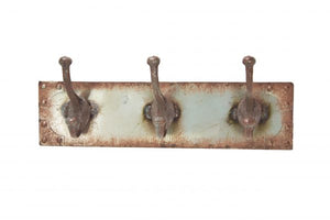 Coat Rack - Three Hooks - Vintage Brown/Rust & Green