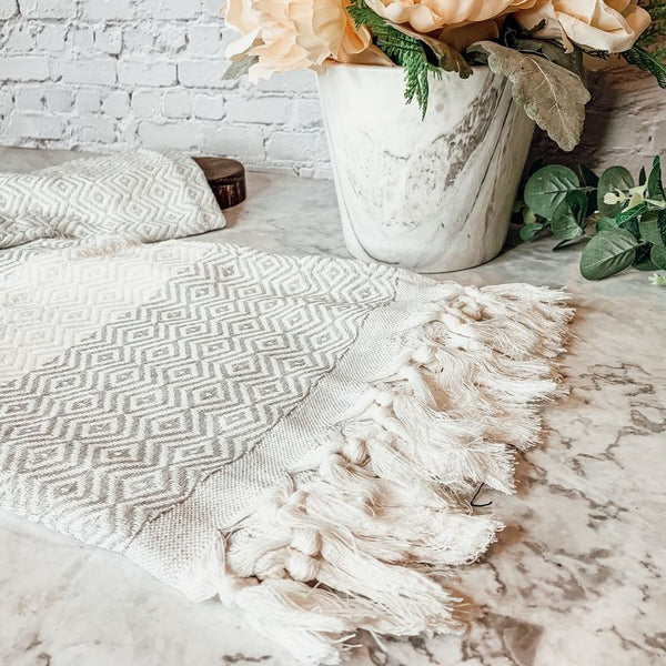 Peshtemal Towels Handmade, Gray Diamond, Oversized Beach & Decorative Towels - Artisan Made
