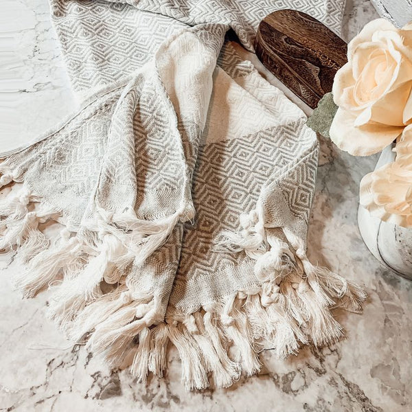 Peshtemal Towels Handmade, Gray Diamond, Oversized Beach & Decorative Towels - Artisan Made