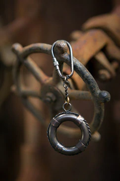 Antique Brass Life Preserver Keychain