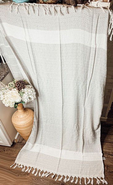 Peshtemal Towels Handmade, Gray Diamond, Oversized Beach & Decorative Towels - Artisan Made